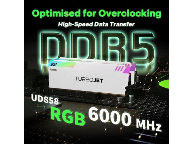 AGI UD858 TURBOJET RGB DDR5 6000MHz 32GB(2x16GB) CL30 1.35V, Intel XMP 3.0 and AMD Expo Desktop Computer Memory AGI6APD16UD858