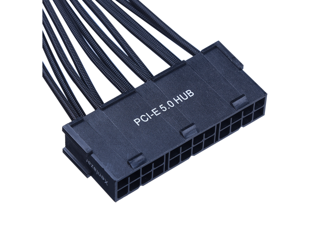 X-Enlazar Superior Triple 6+2pin to 12VHPWR Extension Cable 300mm / 600W PCIe 5.0 (Gen 5.0) 12+4pin PSU Cable / Mesh Paracord Sleeving / Black