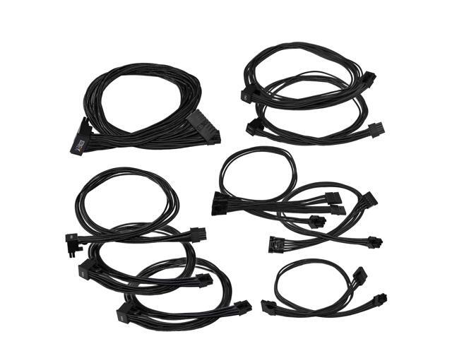 X-Enlazar Type-A 90 Degree L-Angled Patent Individual Sleeved 9pcs Cable Kit for Super Flower Power Supply (Black)