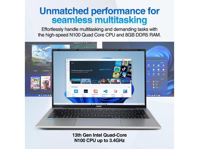 Fusion5 14.1' Windows 11 Full HD Laptop - 512GB SSD Storage, 8GB RAM, Quad-Core CPU, Dual-Band WiFi, USB 3.0, 14 Inch Display, Webcam