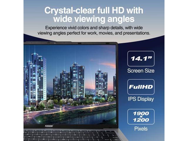 Fusion5 14.1' Windows 11 Full HD Laptop - 512GB SSD Storage, 8GB RAM, Quad-Core CPU, Dual-Band WiFi, USB 3.0, 14 Inch Display, Webcam