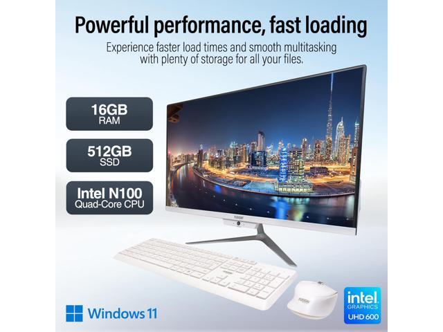 Fusion5 23.8' Full HD All-in-One Desktop Computer - 16GB RAM, 512GB SSD, Intel 13th Gen, Windows 11, Dual-Band WiFi, HDMI, USB 3.0, FHD IPS Display...