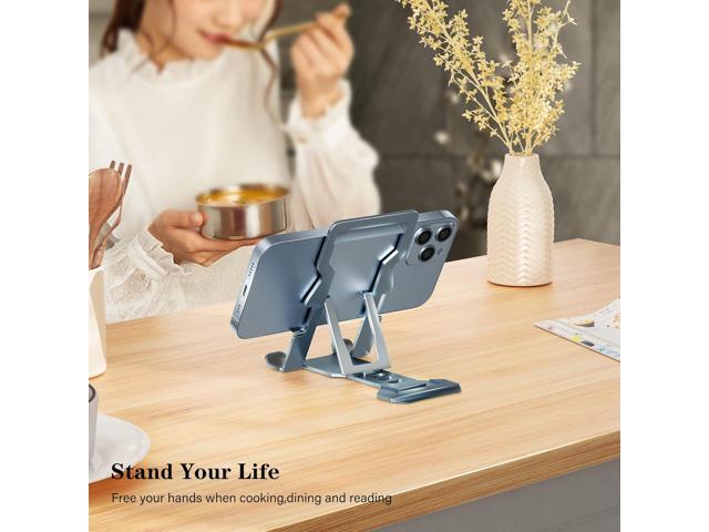 Phone Stand for Desk, Adjustable Cell Phone Stands, Foldable Metal Phone Stands for All Smartphone