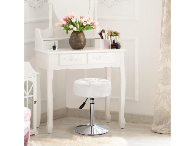 LUE BONA Adjustable Vanity Stool, 360 Swivel Chair for Makeup Room, White Faux Leather Stool for Bathroom & Living Room