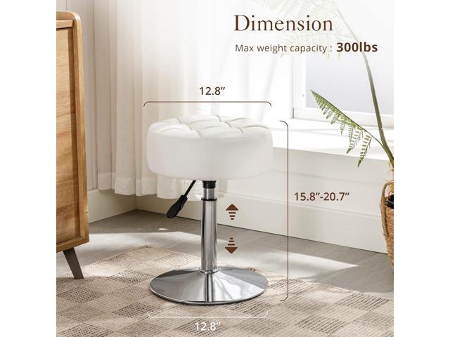 LUE BONA Adjustable Vanity Stool, 360 Swivel Chair for Makeup Room, White Faux Leather Stool for Bathroom & Living Room