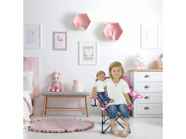 Emily Rose Kids Pink Folding Beach Camp Chair with Cup Holder Safety Lock & Carry Case - Toddler Girls Chair Ages 2-7 Indoor Outdoor Lightweight...