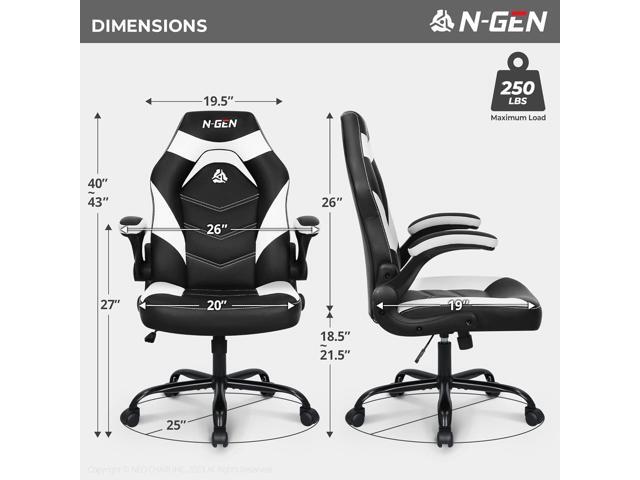 N-GEN Video Gaming Chair Ergonomic Computer Desk Office Chair with Lumbar Support Adjustable Height Swivel Wheels Flip-Up Arms PU Leather Home and...