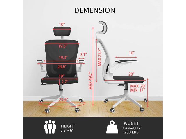 Monhey Office Chair Ergonomic Desk Chair with Lumbar Support & Headrest & Flip-up Arms Height Adjustable Rocking Swivel High Back Computer Chair Warm...