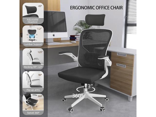 Monhey Office Chair Ergonomic Desk Chair with Lumbar Support & Headrest & Flip-up Arms Height Adjustable Rocking Swivel High Back Computer Chair Warm...