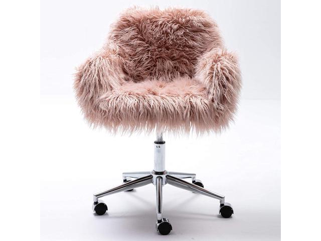 HomVent Fluffy Desk Chair Pink Faux Fur Vanity Chair Adjustable Swivel Computer Chair on Wheels Height Adjustable Cute Desk Chair for Makeup Room...
