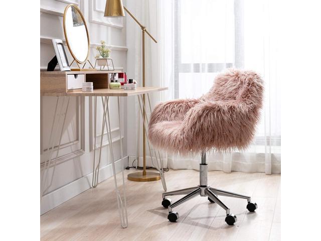 HomVent Fluffy Desk Chair Pink Faux Fur Vanity Chair Adjustable Swivel Computer Chair on Wheels Height Adjustable Cute Desk Chair for Makeup Room...