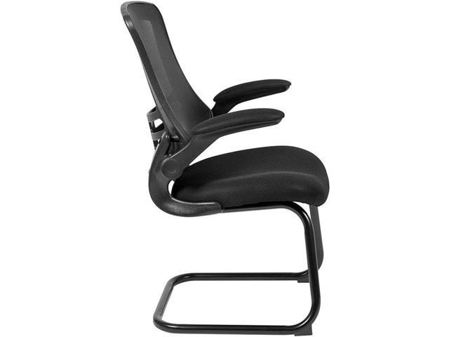 Flash Furniture Kelista Black Mesh Sled Base Side Reception Chair with Flip-Up Arms