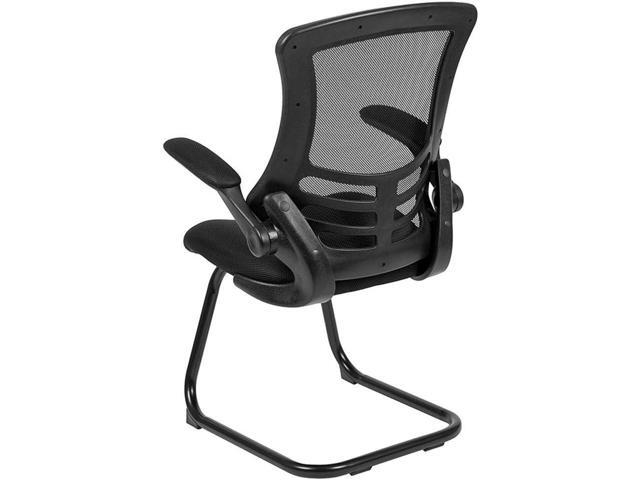 Flash Furniture Kelista Black Mesh Sled Base Side Reception Chair with Flip-Up Arms