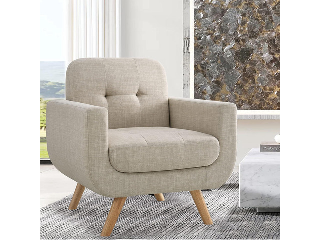 Rosevera Elena Contemporary Accent Armchair with Linen Upholstery Living Room Furniture, Beige