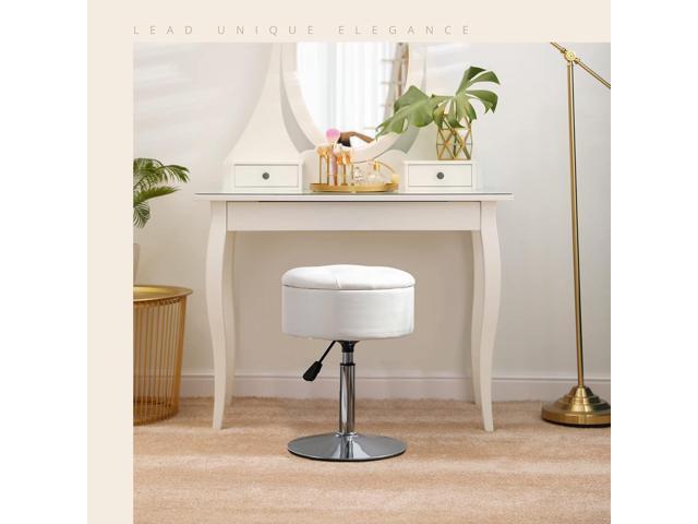 LUE BONA 360°Swivel Vanity Stool Chair for Makeup Room, Height Adjustable Stool for Vanity with Storage, Small White Faux Leather for Bathroom,...