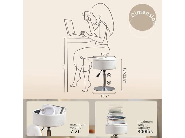 LUE BONA 360°Swivel Vanity Stool Chair for Makeup Room, Height Adjustable Stool for Vanity with Storage, Small White Faux Leather for Bathroom,...