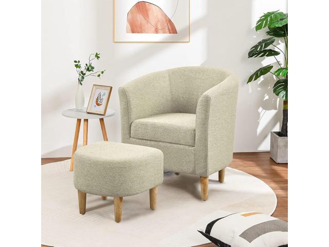DAZONE Accent Chair, Barrel Chair with Ottoman Comfy Arm Mid Century Modern Footrest Set Comfortable Living Room Chairs Upholstered Club Tub Sofa...