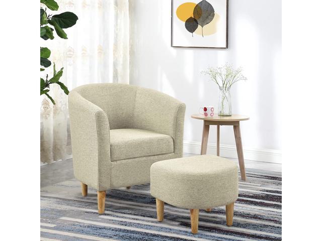 DAZONE Accent Chair, Barrel Chair with Ottoman Comfy Arm Mid Century Modern Footrest Set Comfortable Living Room Chairs Upholstered Club Tub Sofa...