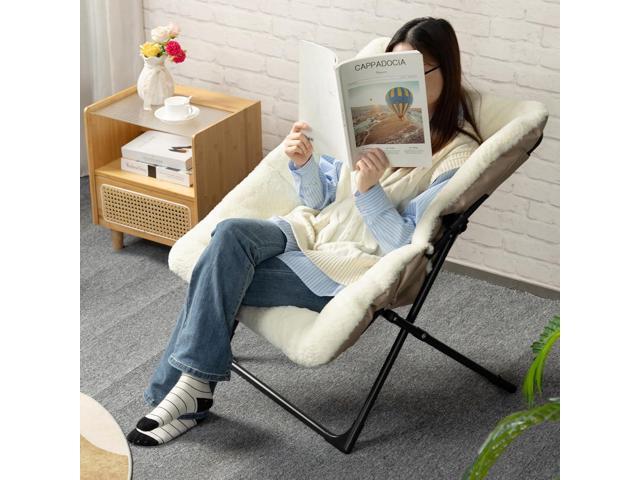 HollyHOME X-Large Saucer Chair, Comfy Oversized Folding Chair, Faux-Fur Reading Chair for Teens, Adults, Foldable Accent Lazy Chair, Metal Frame...