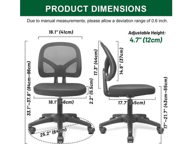 KOLLIEE Armless Office Chair Mesh Ergonomic Small Desk Chair Armless Adjustable Swivel Black Computer Task Chair No Armrest Mid Back Home Office...