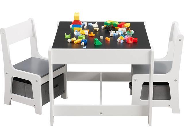 Kids Table and Chair Set, 3 in 1 Wooden Activity Table with Storage Drawer for Toddlers Drawing, Reading, Crafts, 2 in 1 Detachable Tabletop Table...