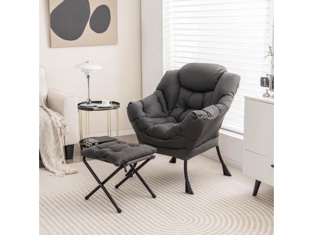 Giantex Lazy Chair with Ottoman, Accent Sofa Chair with Folding Footrest, Side Storage Pocket, Upholstered Leisure Lounge Armchair with Stool for...