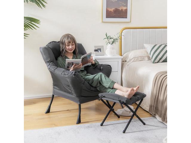 Giantex Lazy Chair with Ottoman, Accent Sofa Chair with Folding Footrest, Side Storage Pocket, Upholstered Leisure Lounge Armchair with Stool for...
