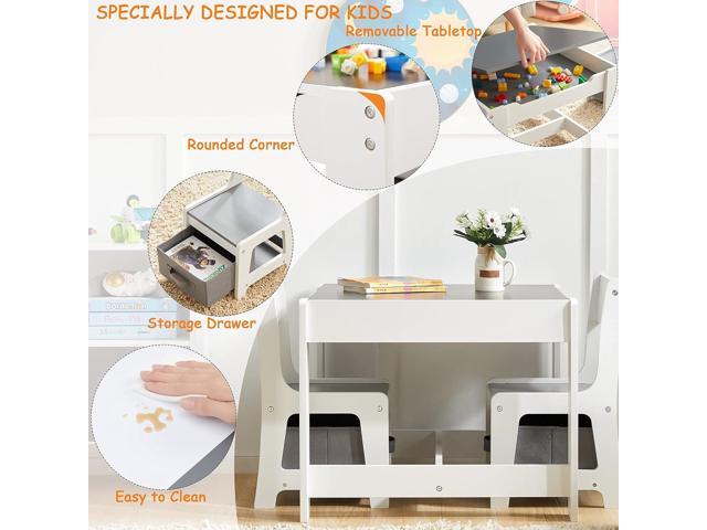 Kids Table and Chair Set, 3 in 1 Wooden Activity Table with Storage Drawer for Toddlers Drawing, Reading, Crafts, 2 in 1 Detachable Tabletop Table...