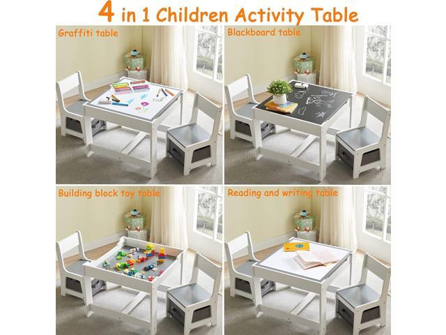 Kids Table and Chair Set, 3 in 1 Wooden Activity Table with Storage Drawer for Toddlers Drawing, Reading, Crafts, 2 in 1 Detachable Tabletop Table...