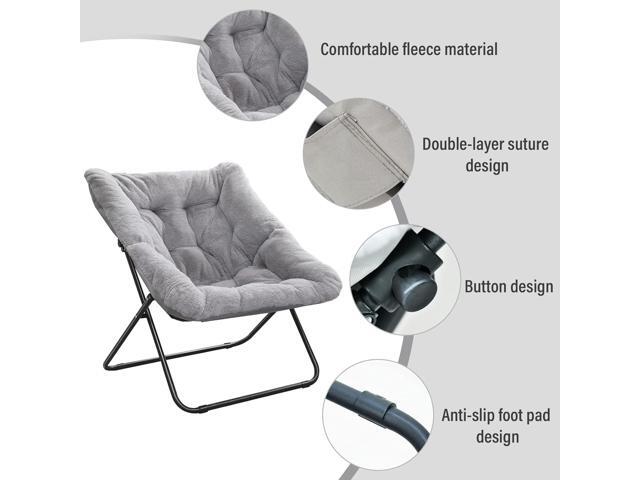 Tiita Comfy Saucer Chair, Soft Faux Fur Oversized Folding Accent Chair, Lounge Lazy Chair for Kids Teens Adults, Metal Frame Moon Chair for...