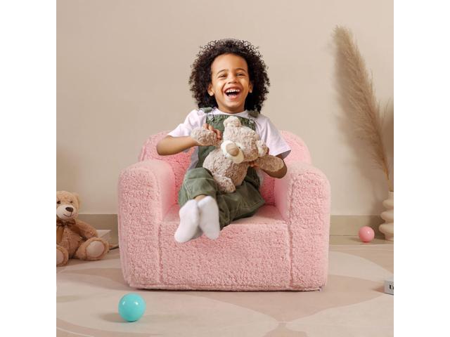 Kids Snuggly-Soft Sherpa Chair, Cuddly Toddler Foam Chair for Boys and Girls, Pink