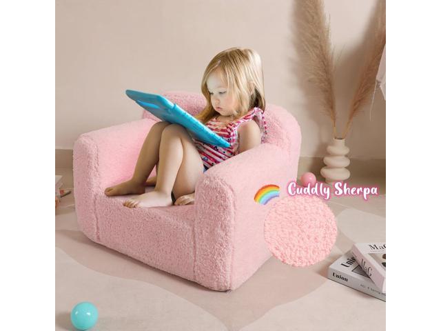 Kids Snuggly-Soft Sherpa Chair, Cuddly Toddler Foam Chair for Boys and Girls, Pink