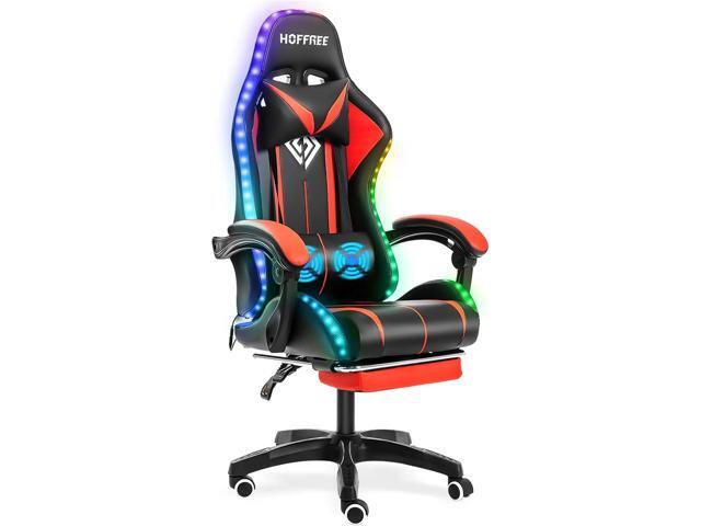 RGB Gaming Chair with LED Lights Massage Ergonomic Computer Chairs-Red High Back Video Game Chair with Footrest & Adjustable Lumbar Support Gamer...