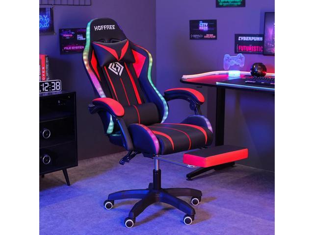 RGB Gaming Chair Massage with LED Lights and Footrest Ergonomic Computer Gaming Chair with High Back Video Game Chair with Adjustable Lumbar...