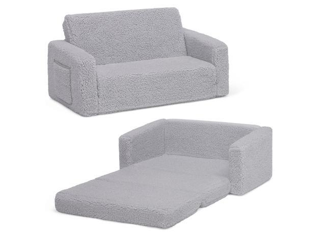 Delta Children Cozee Flip-Out Sherpa 2-in-1 Convertible Sofa to Lounger for Kids, Grey, Welcome to consult