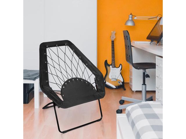 Zenithen Black Hexagon Portable Folding Metal Framed Bungee Chair, Perfect for Dorm Rooms, Bed Rooms, Living Room, Camping, and Outdoor Activities,...