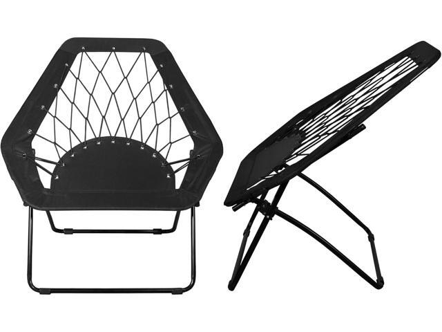 Zenithen Black Hexagon Portable Folding Metal Framed Bungee Chair, Perfect for Dorm Rooms, Bed Rooms, Living Room, Camping, and Outdoor Activities,...