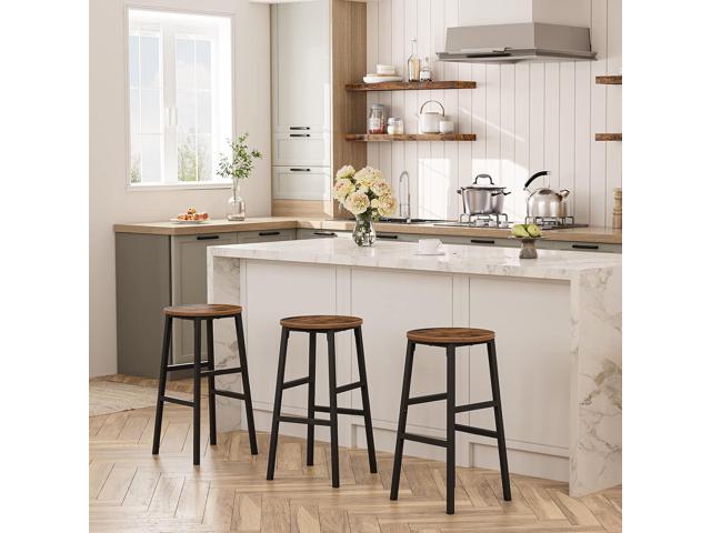 Bar Stools, Set of 2 Round Bar Chairs with Footrest, 24.4 Inch Kitchen Breakfast Bar Stools, Industrial Bar Stools, Easy Assembly, for Dining Room,...