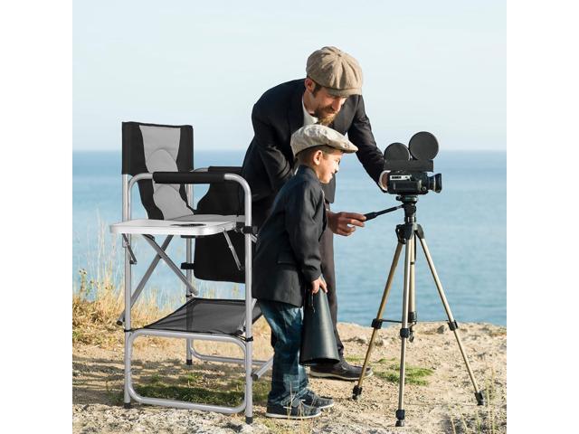 mefeir Tall Camping Chair Makeup Artist Director Chair 26' Counter Height, Portable Folding Design with Side Table, Cup Holder & Side Storage Bag,...
