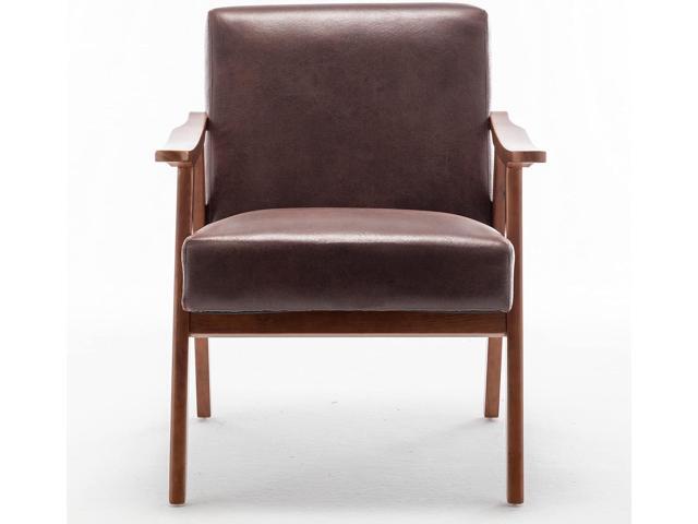 Accent Chair with Microfiber Upholstery and Solid Wood Frame, Classic Mid-Century Modern Living Room Furniture for Extra Seating, Dark Brown