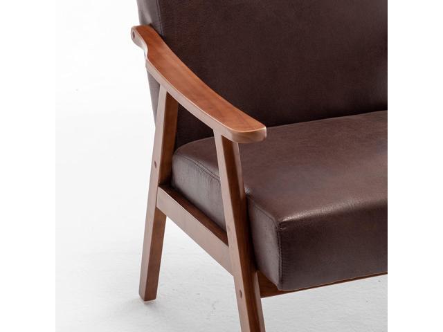 Accent Chair with Microfiber Upholstery and Solid Wood Frame, Classic Mid-Century Modern Living Room Furniture for Extra Seating, Dark Brown