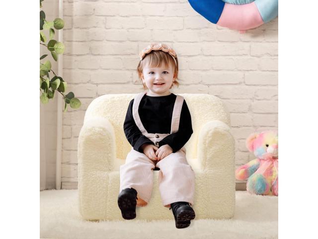 ALIMORDEN Kids Ultra-Soft Snuggle Foam Filled Chair, Toddler Cuddly Sherpa Reading Couch for Boys and Girls, Cream
