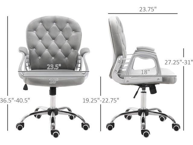 Vinsetto Vanity Middle Back Office Chair Tufted Backrest Swivel Rolling Wheels Task Chair with Height Adjustable Comfortable with Armrests, Grey