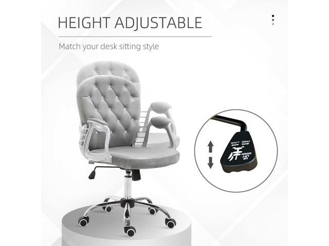 Vinsetto Vanity Middle Back Office Chair Tufted Backrest Swivel Rolling Wheels Task Chair with Height Adjustable Comfortable with Armrests, Grey