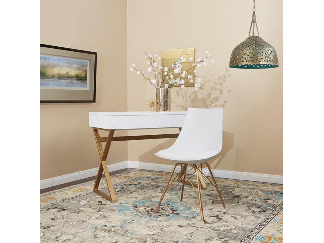 OSP Home Furnishings Oakley Mid-Century Modern Bucket Chair, Faux Leather,White