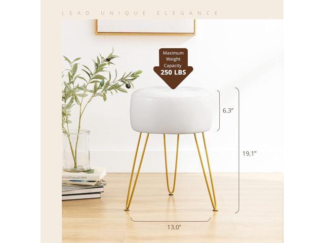 LUE BONA Faux Leather Vanity Stool Chair for Makeup Room, 19 Height, Tufted Vanity Chair with Metal Legs, Modern Foot Stool Ottoman for Bedroom,...