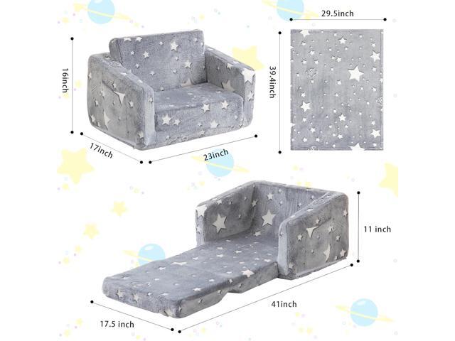 Kids Couch Fold Out, Foldable Toddler Couch with Blanket, Kids Sofa for Girls & Boys, Flip Out Toddler Chair, Convertible Sofa Gift for Children...