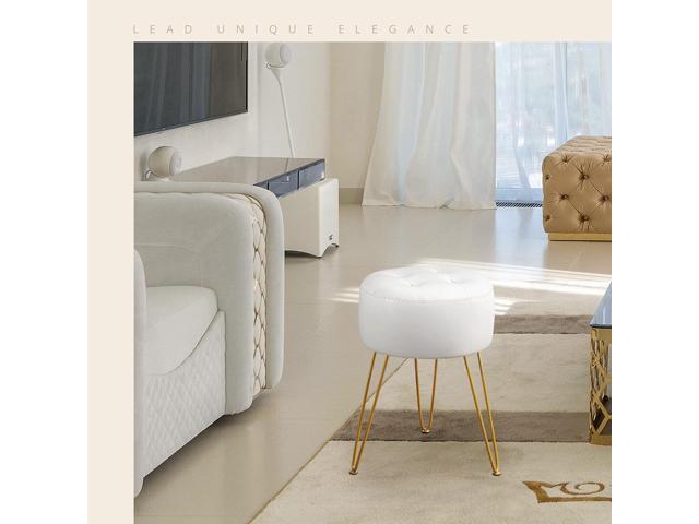 LUE BONA Faux Leather Vanity Stool Chair for Makeup Room, 19 Height, Tufted Vanity Chair with Metal Legs, Modern Foot Stool Ottoman for Bedroom,...