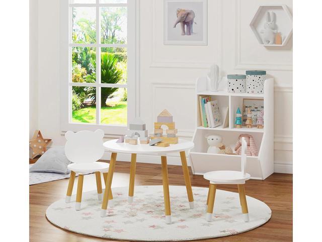 UTEX Kids Wood Table and Chair Set, Kids Play Table with 2 Chairs,3 Pieces Kids Round Table for Toddlers, Girls, Boys,White