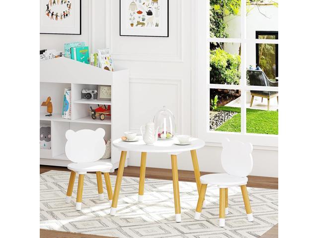 UTEX Kids Wood Table and Chair Set, Kids Play Table with 2 Chairs,3 Pieces Kids Round Table for Toddlers, Girls, Boys,White
